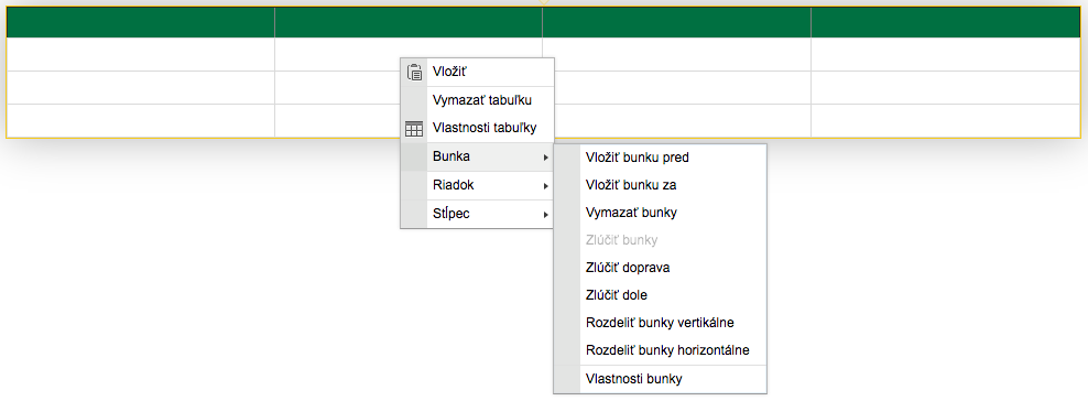 tabulka kontext | Defaultná šablóna